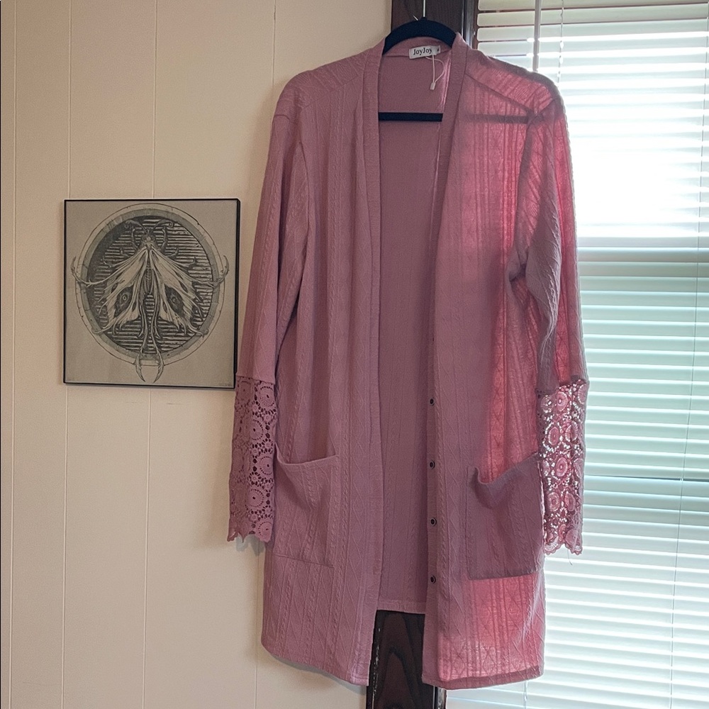 Joy Joy Pink Lace Trim Cardigan